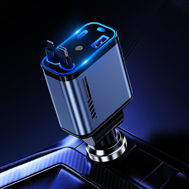 📱 Večnamenski avtomobilski polnilnik s hitrim polnjenjem in zložljivim kablom | Združljiv z vsemi pametnimi telefoni-SI