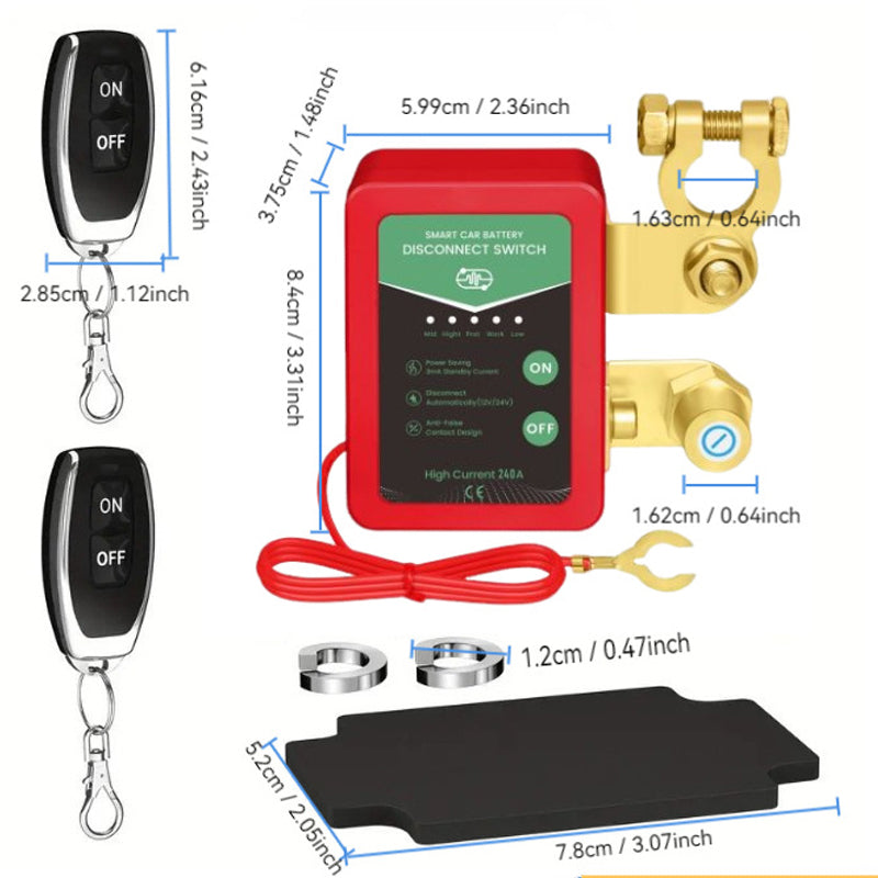 🚗⚡Nuotoliniu būdu valdomas 12 V / 24 V automobilio akumuliatoriaus atjungimo jungiklis🔋-LT