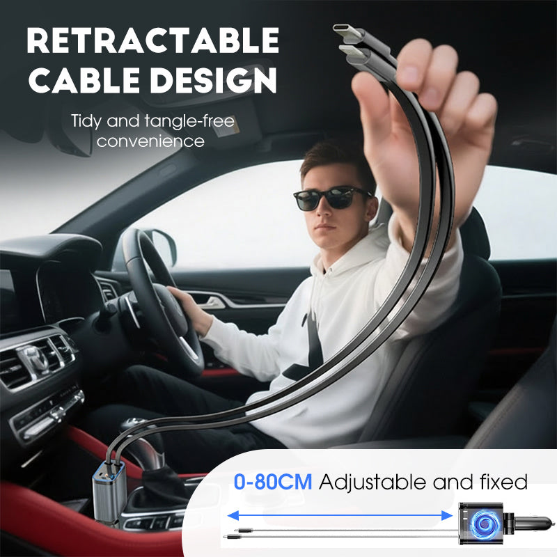 Itin greitas automobilio įkroviklis su ištraukiamais laidais ir Starlight aplinkos apšvietimu-LT