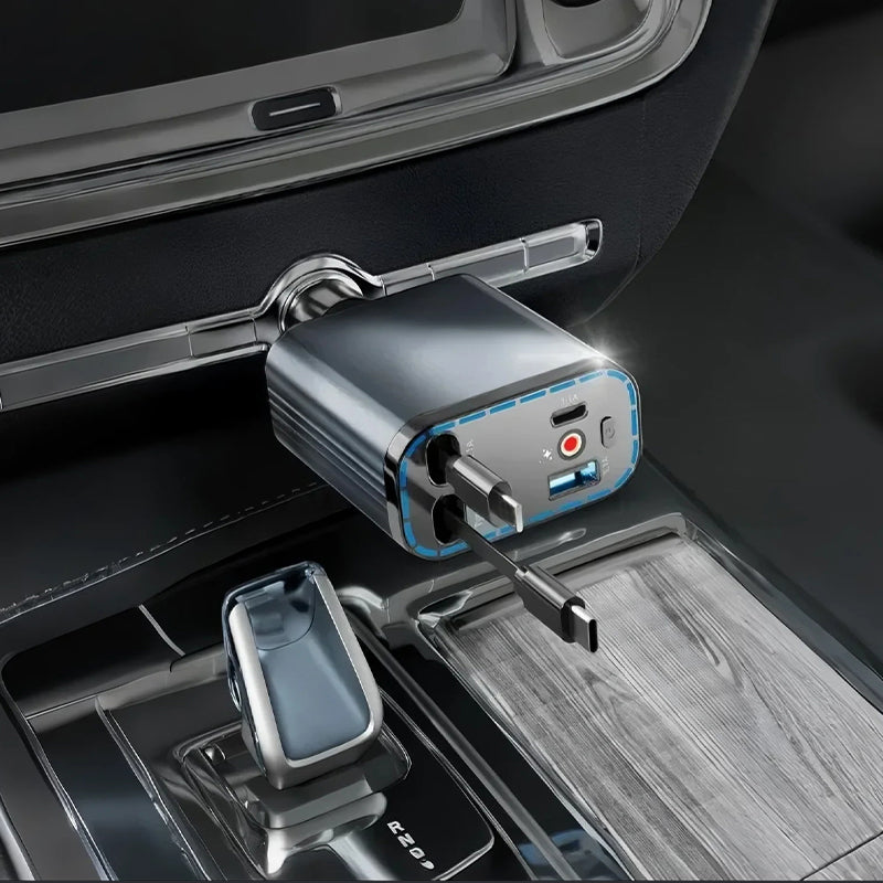 Itin greitas automobilio įkroviklis su ištraukiamais laidais ir Starlight aplinkos apšvietimu-LT