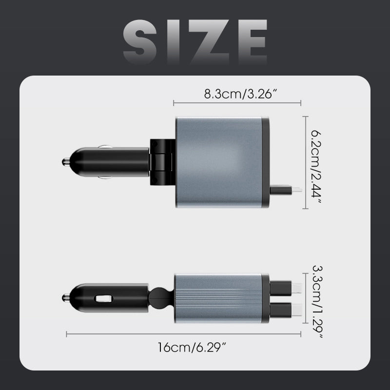 Itin greitas automobilio įkroviklis su ištraukiamais laidais ir Starlight aplinkos apšvietimu-LT