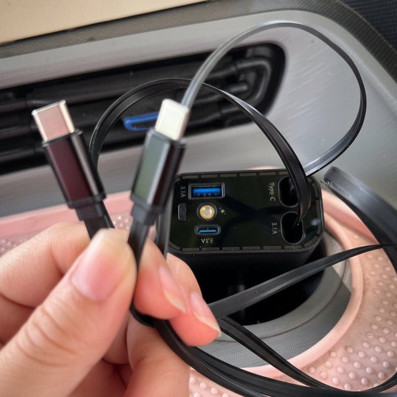 Itin greitas automobilio įkroviklis su ištraukiamais laidais ir Starlight aplinkos apšvietimu-LT