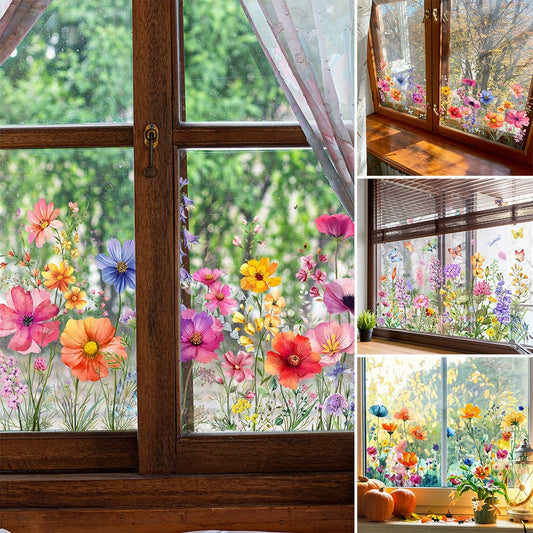 💎 Adhesivo para ventana colorido con motivo de ramo de flores: extraíble, de doble cara y recortable 🏡-ES