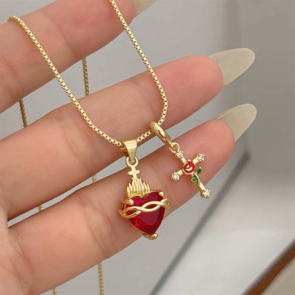 🖤🎁 Mistinis, gotikinio stiliaus Šventosios Širdies ir Rožės Kryžiaus pakabukas 💖-LT