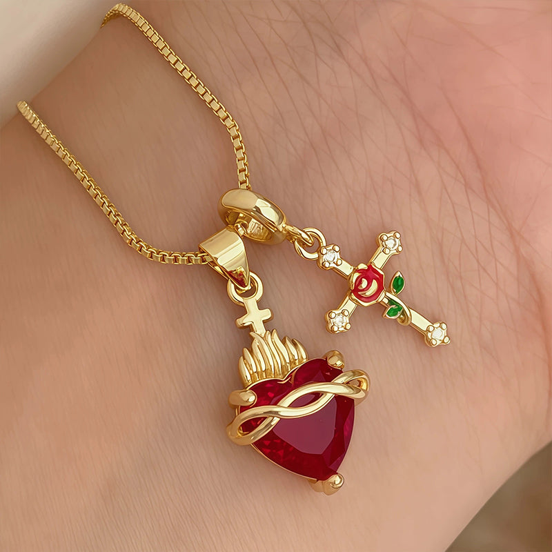 🖤🎁 Mistinis, gotikinio stiliaus Šventosios Širdies ir Rožės Kryžiaus pakabukas 💖-LT