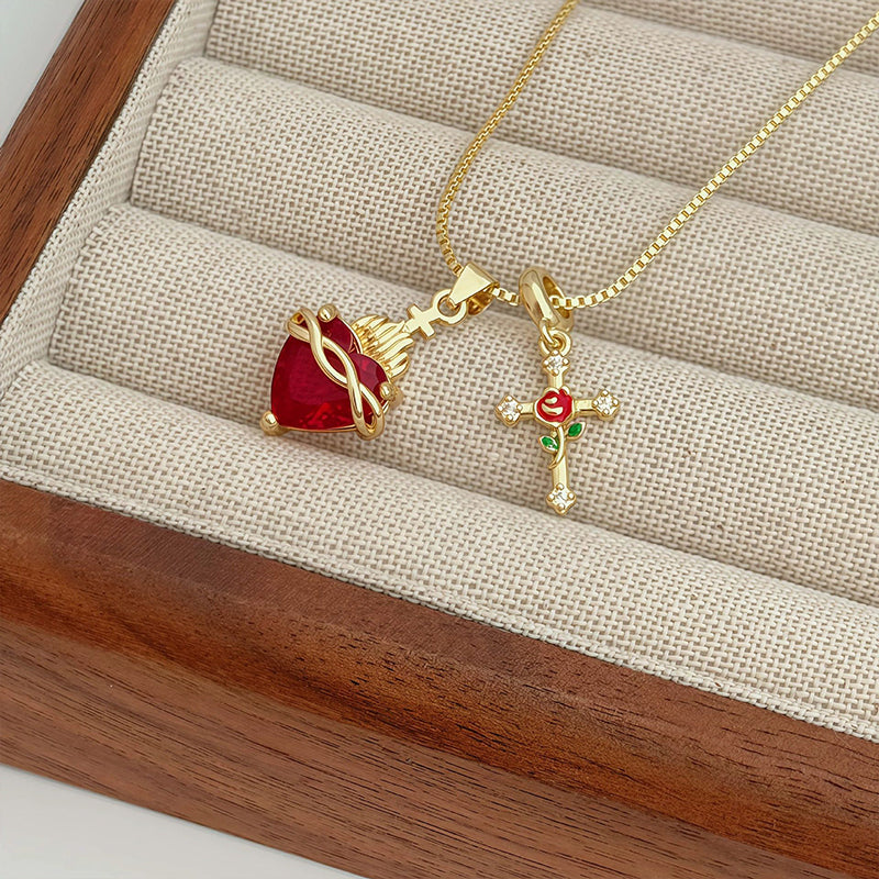 🖤🎁 Mistinis, gotikinio stiliaus Šventosios Širdies ir Rožės Kryžiaus pakabukas 💖-LT