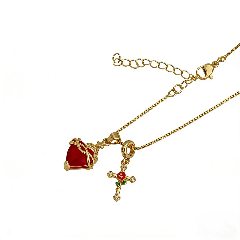 🖤🎁 Mistinis, gotikinio stiliaus Šventosios Širdies ir Rožės Kryžiaus pakabukas 💖-LT