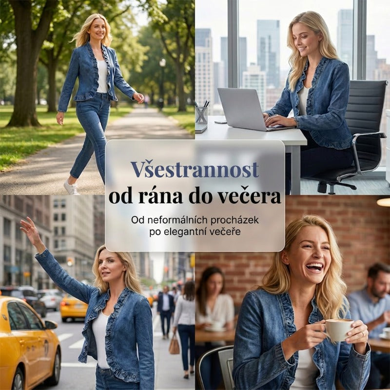 🔥49 % POPUSTA｜Ženska jeans jakna brez zapenjanja｜Naborki, lahka tkanina, enostavno oblačenje-SI